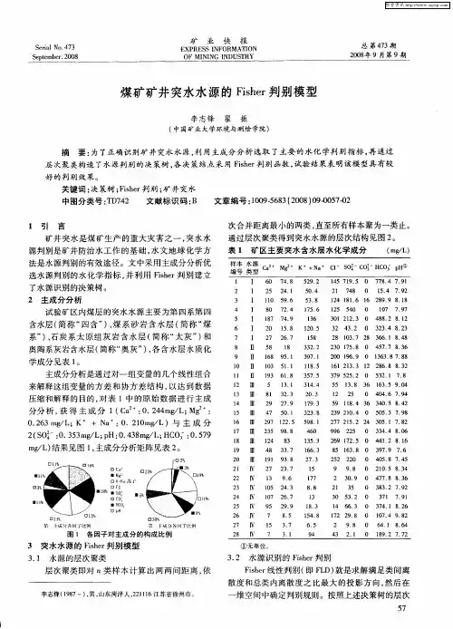 煤矿矿井突水水源的Fisher判别模型