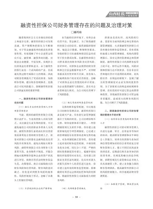 融资性担保公司财务管理存在的问题及治理对策