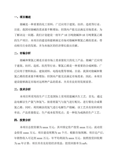 年产10万吨烧碱10万吨聚氯乙烯项目可行性研究报告