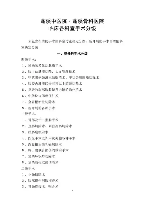 临床各科室手术分级