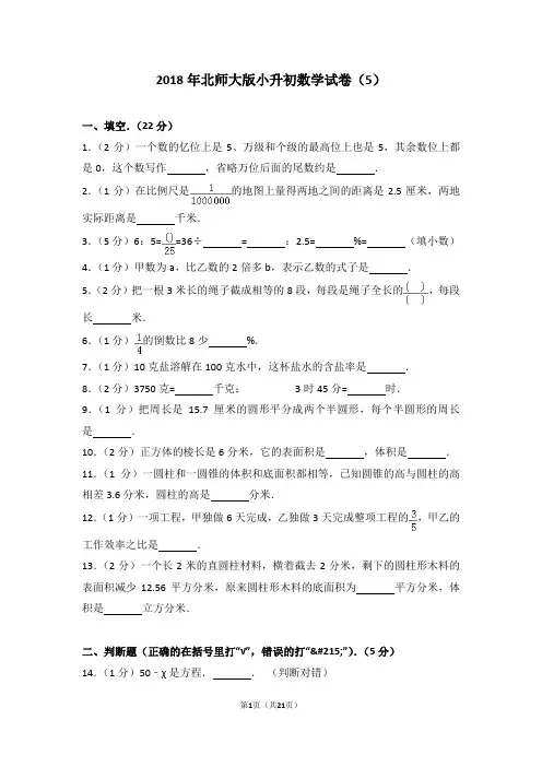 2018年北师大版小升初数学试卷以及答案(5)(word解析版)(精品)