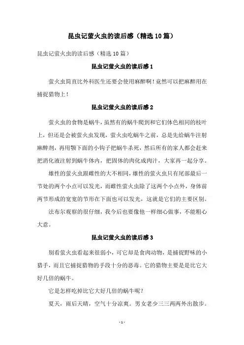 昆虫记萤火虫的读后感(精选10篇)