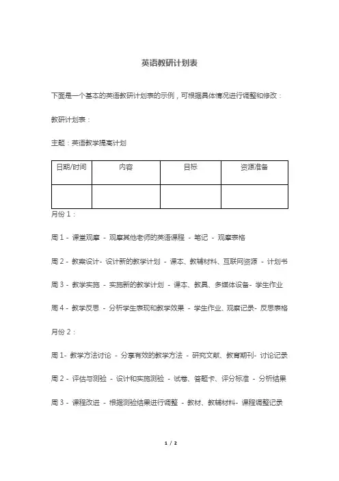 英语教研计划表