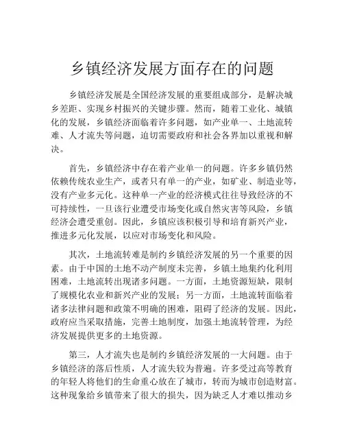 乡镇经济发展方面存在的问题