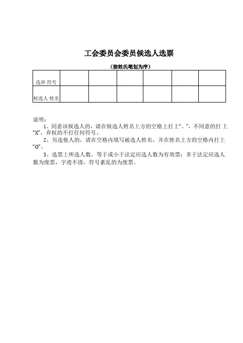 工会候选人选票