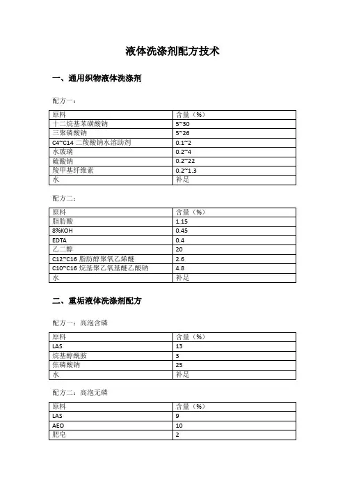 液体洗涤剂配方技术