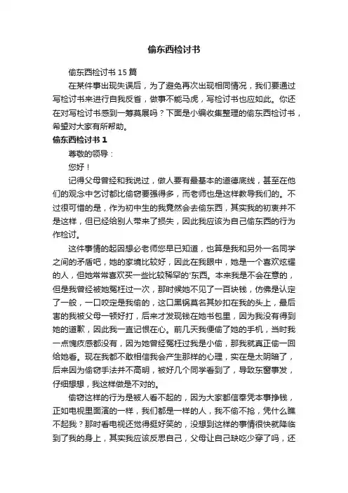偷东西检讨书15篇