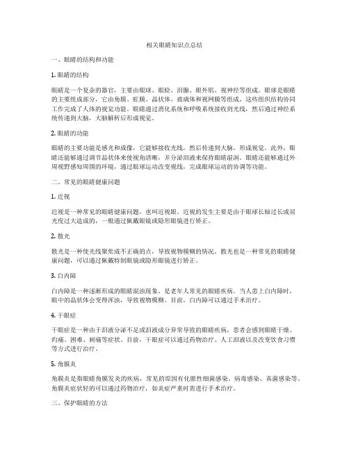 相关眼睛知识点总结