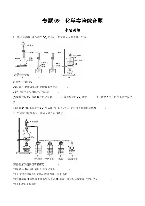 专题09 化学实验综合题【专项训练】-高一化学下学期期中专项复习(人教版)(原卷版)