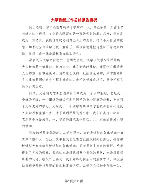大学班级工作总结报告模板(3篇)