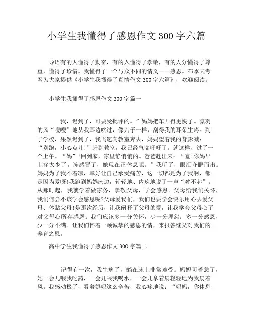 小学生我懂得了感恩作文300字六篇