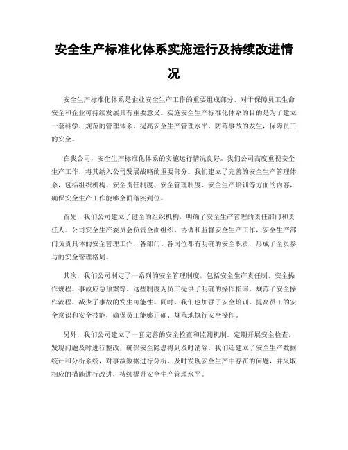 安全生产标准化体系实施运行及持续改进情况