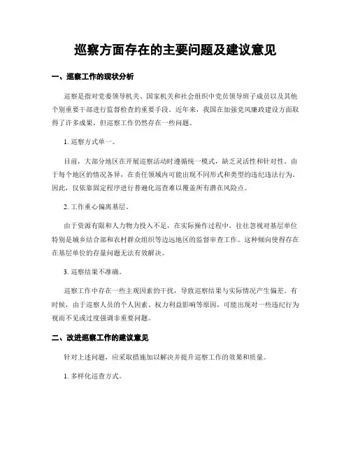 巡察方面存在的主要问题及建议意见