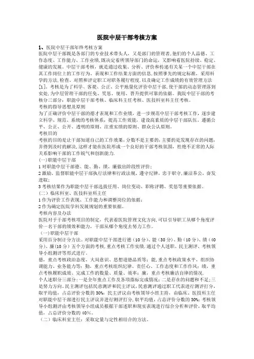医院中层干部考核方案