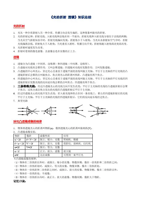 4《光的折射 透镜》知识总结