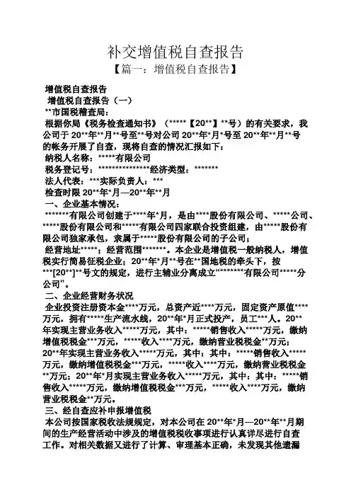 工作报告之补交增值税自查报告
