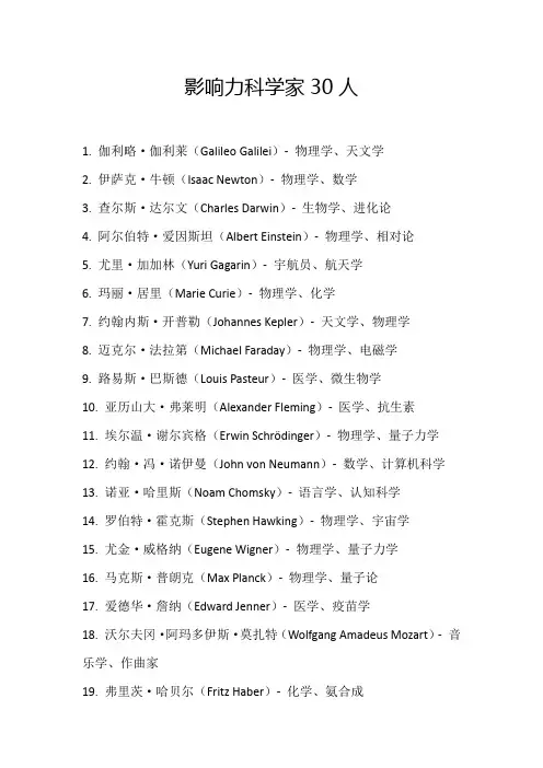 影响力科学家30人