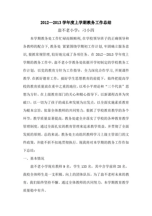 刁小四2012—2013上学期总结