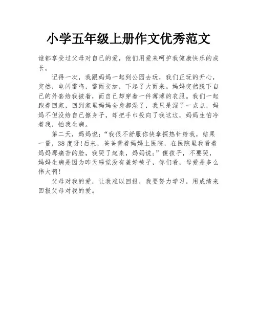 小学五年级上册作文优秀范文