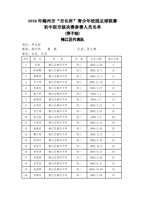 2018年梅州市市长杯青少年校园足球联赛