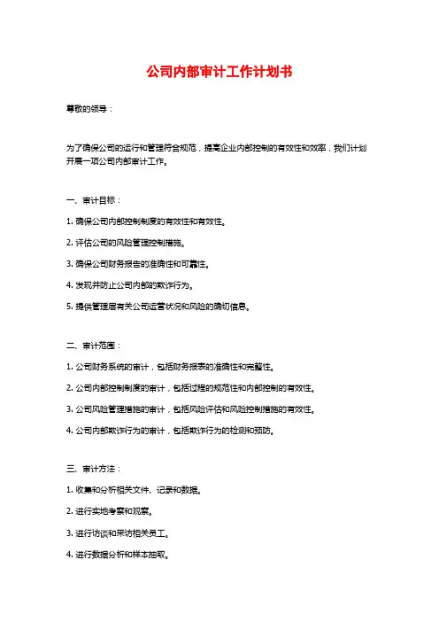 公司内部审计工作计划书