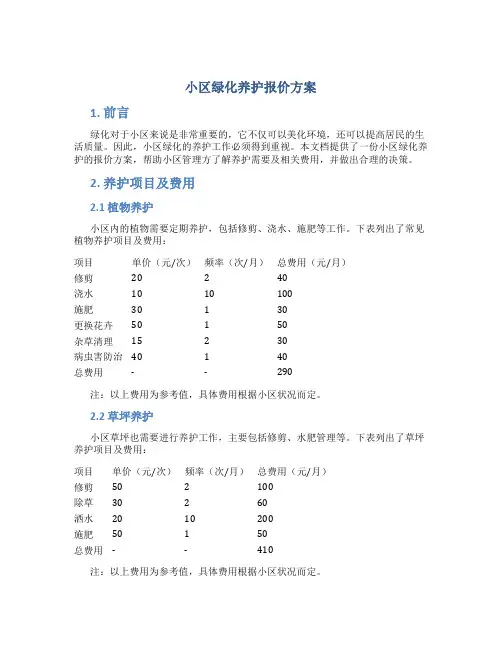 小区绿化养护报价方案