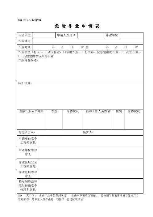 危险作业申请表(OHS表4.4.6.03-01)