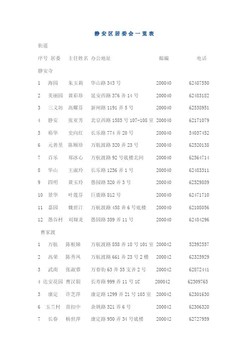 静安区居委会一览表