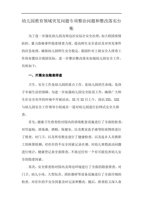 幼儿园教育领域突发问题专项整治问题和整改落实台账