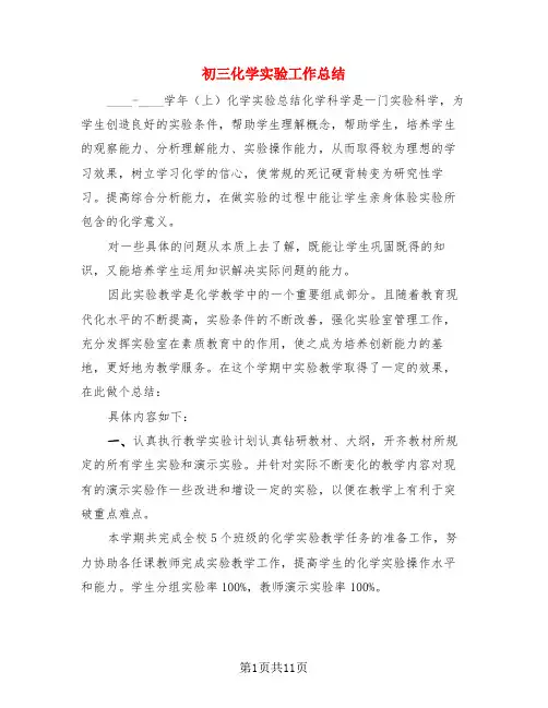 初三化学实验工作总结(3篇)