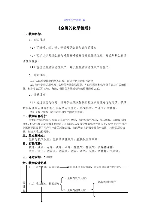 化学鲁教版(五四制)九年级全册鲁教版(五四制)九年级化学全册4.2金属的化学性质 教案