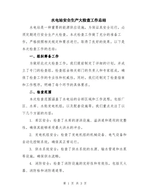 水电站安全生产大检查工作总结
