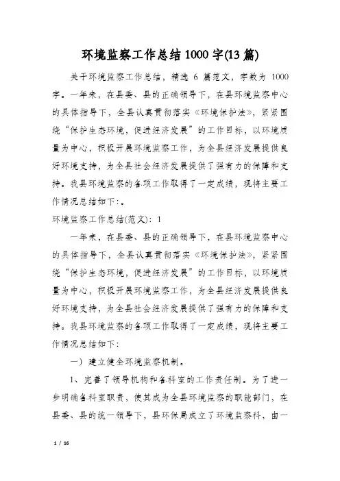 环境监察工作总结1000字(13篇)