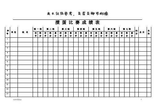 掼蛋比赛成绩表(参考资料)