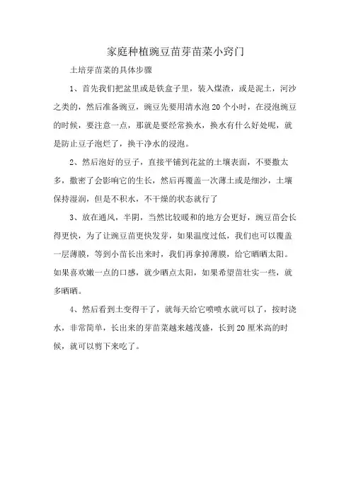家庭种植豌豆苗芽苗菜小窍门