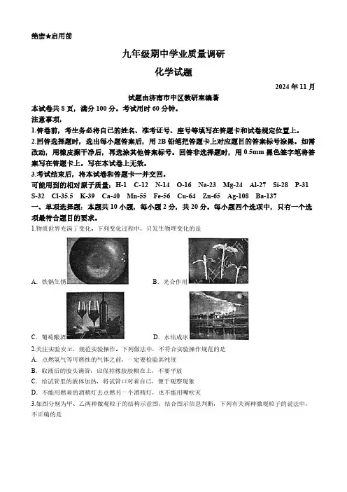 山东省济南市市中区2024—2025学年九年级上学期期中考试化学试卷(含答案)