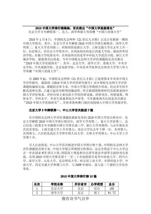 2010中国大学排行榜揭晓
