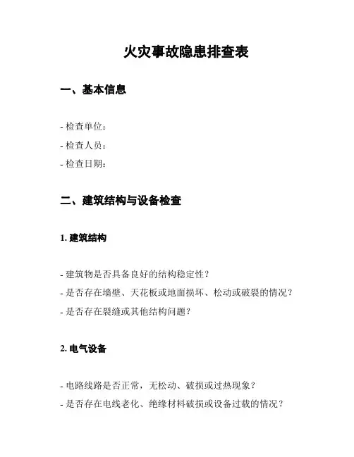 火灾事故隐患排查表