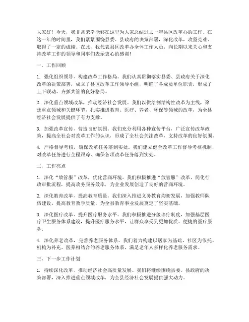 县区改革办总结发言稿范文