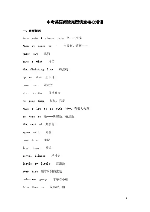 中考英语阅读理解完型填空核心短语