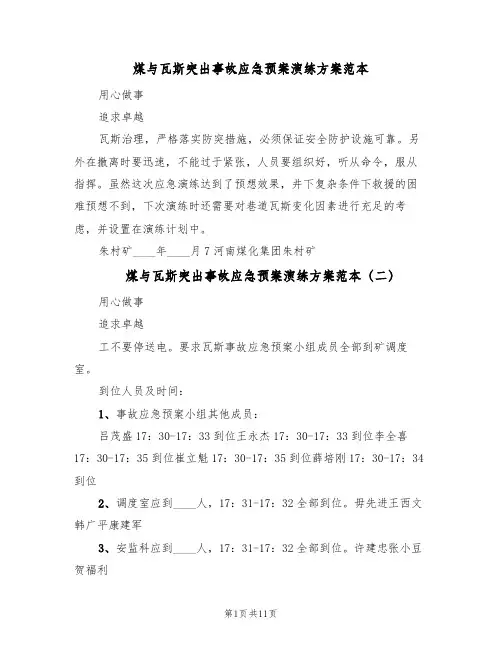 煤与瓦斯突出事故应急预案演练方案范本(5篇)