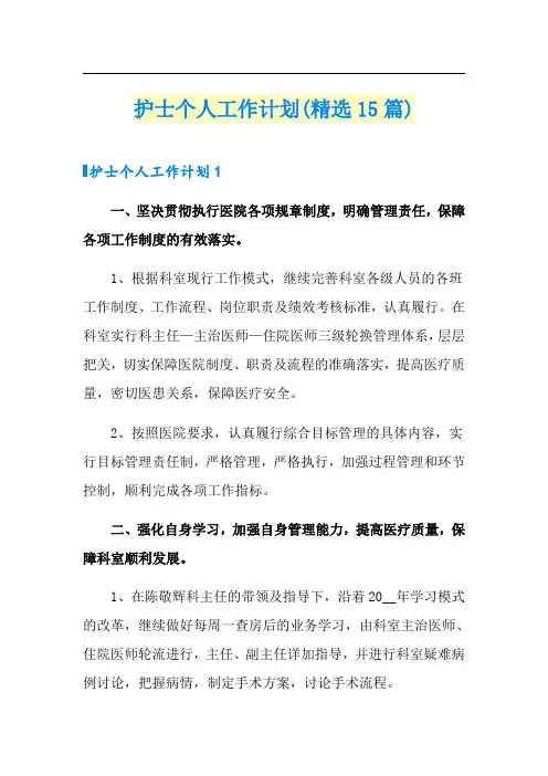 护士个人工作计划(精选15篇)
