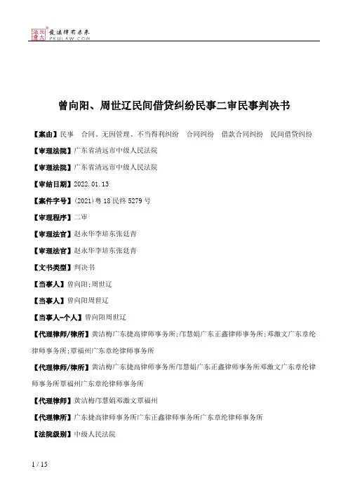 曾向阳、周世辽民间借贷纠纷民事二审民事判决书