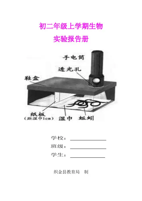 初二年级上学期生物实验报告册