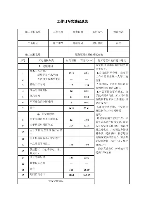 工作日写实法记录表