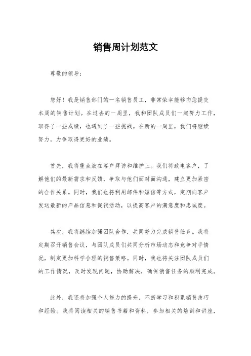 销售周计划范文