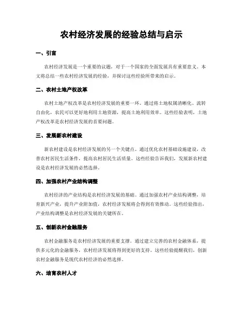 农村经济发展的经验总结与启示