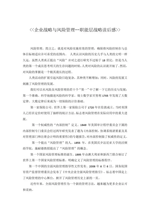 (完整版)企业战略与风险管理--职能层战略读后感