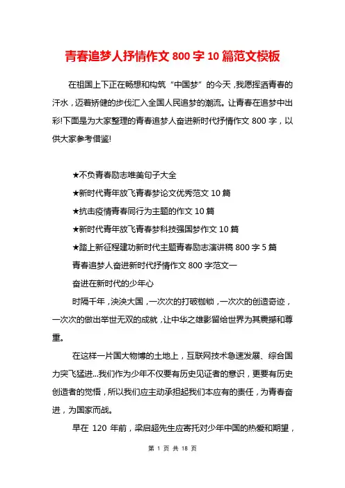 青春追梦人抒情作文800字10篇范文模板