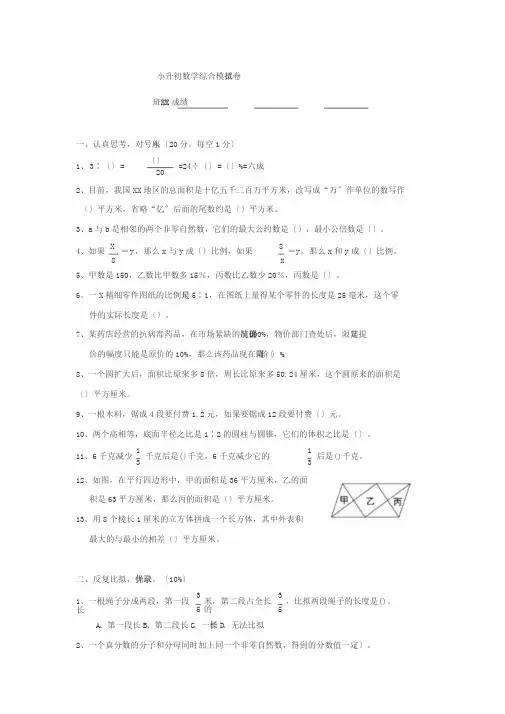 2012年小升初数学综合模拟试卷与答案